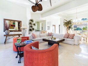 Smart TV, fireplace, video games, DVD player