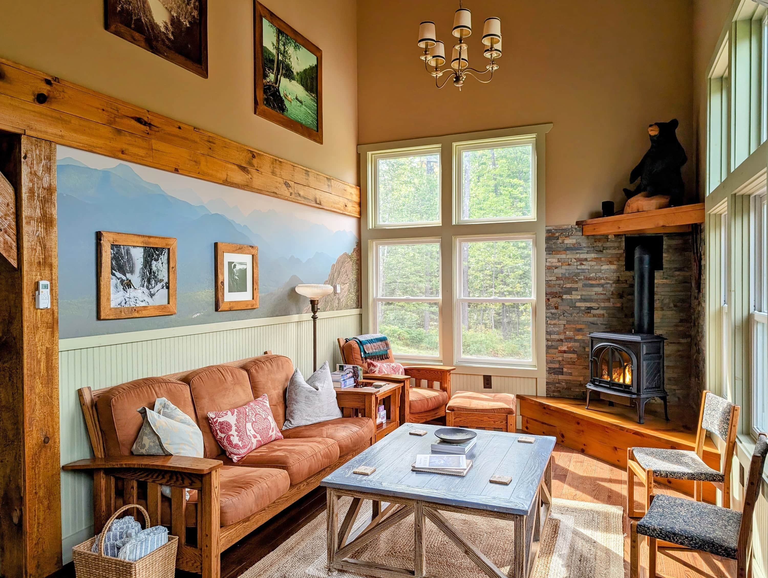 Smart TV, fireplace, video games, DVD player