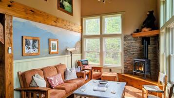 Smart TV, fireplace, video games, DVD player