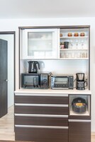 Basic Apartment | Private kitchen | Full-size fridge, microwave, stovetop, electric kettle