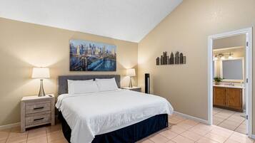 4 bedrooms, desk, iron/ironing board, travel cot