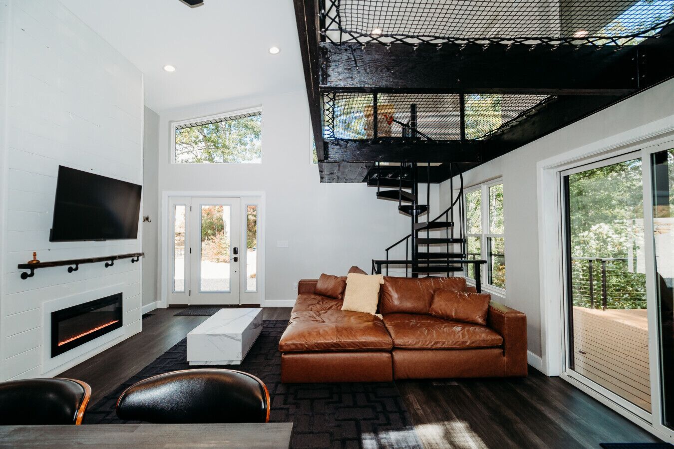 智能电视、壁炉、DVD 播放器、书