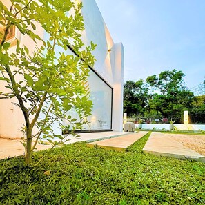 A modern building with a white facade, a tree in the foreground, and a well-maintained lawn. - The Ivy Lake (Anuradhapura)