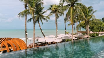 Indoor pool, outdoor pool, pool loungers