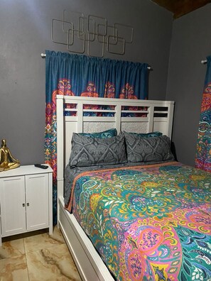 1 bedroom, blackout curtains, iron/ironing board, free WiFi