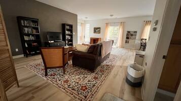 Smart TV, DVD player, books, video library