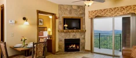 TV, fireplace