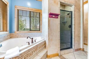 Shower, towels, soap, toilet paper