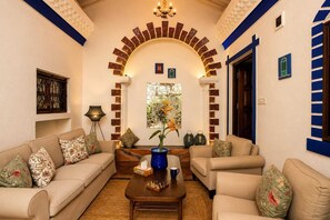 Vintage Family Suite | Living area | 56-inch TV with digital channels, Netflix, streaming services - Sashas Holiday Village (Vagator)