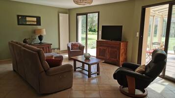 Télévision, cheminée, lecteur de DVD, chaßne hi-fi