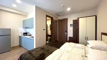 Classic-studio | Allergiatestatut vuodevaatteet, tallelokero huoneessa