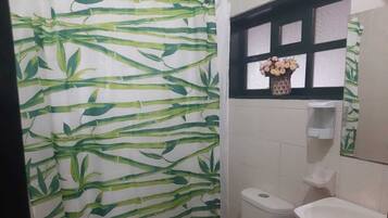 Ducha, toallas, jabón y champú