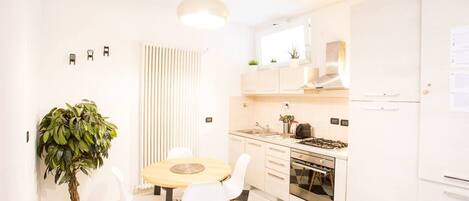 Fridge, oven, stovetop, electric kettle