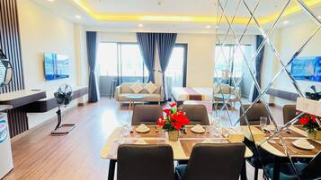 Superior Apartment, Multiple Beds, Balcony, Beach View | Premium bedding, pillow-top beds, individually decorated