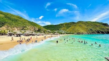On the beach, white sand