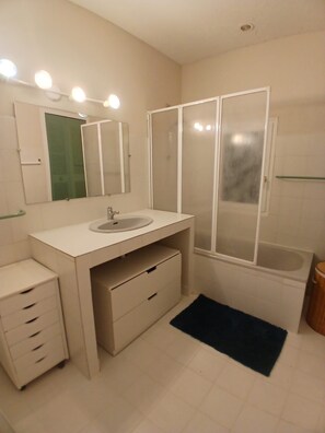 Een douche, een haardroger, een bidet, toiletpapier
