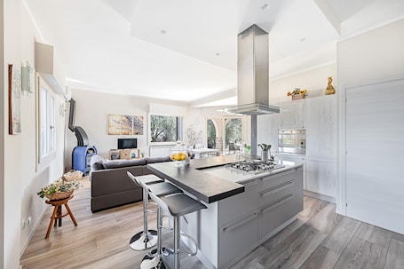 Basic Villa | Private kitchen | Fridge, microwave, oven, stovetop