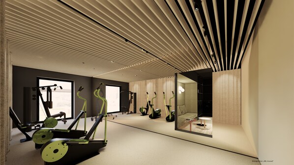 A modern gym with exercise equipment, large windows, and a minimalist design. - Aparthotel Adagio Heidelberg (Heidelberg)