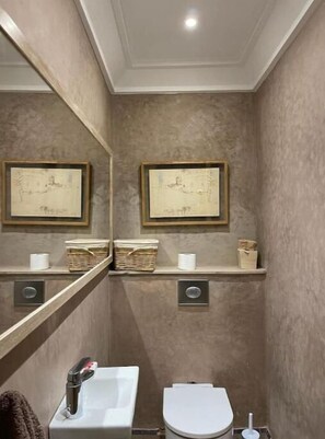 Shower, bidet, towels, toilet paper
