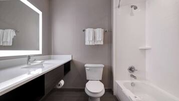 Combined shower/bathtub, deep-soaking bathtub, rainfall showerhead