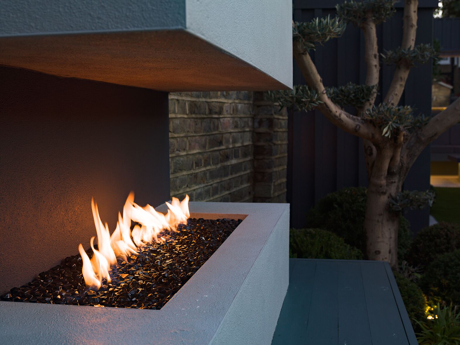 Outdoor fireplace.