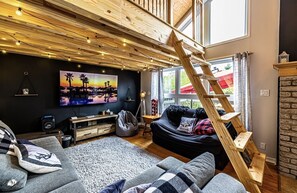 Smart TV, fireplace, video games, books