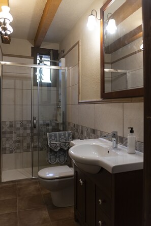 Regadera, secadora de cabello, toallas, jabón 