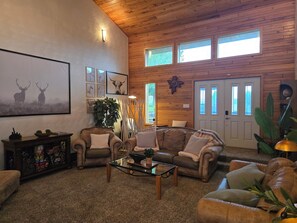 Smart TV, fireplace, video games, DVD player
