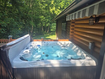 Luxury,Log Cabin 65ac. of private forest, trails,sauna,hot-tub. Baughman Park.