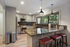 House, Multiple Beds, Patio, Mountain View (Serenity on Statford) | Private kitchen | Fridge, microwave, oven, stovetop - Serenity on Statford Close to Northstar! (Tahoe Vista)