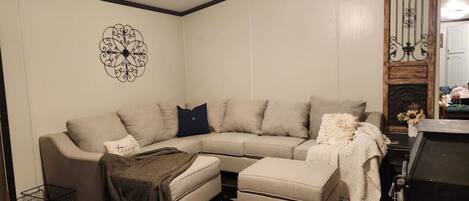 Smart TV, fireplace, video games, DVD player