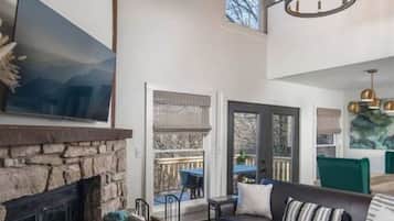 Smart TV, fireplace, video games, DVD player