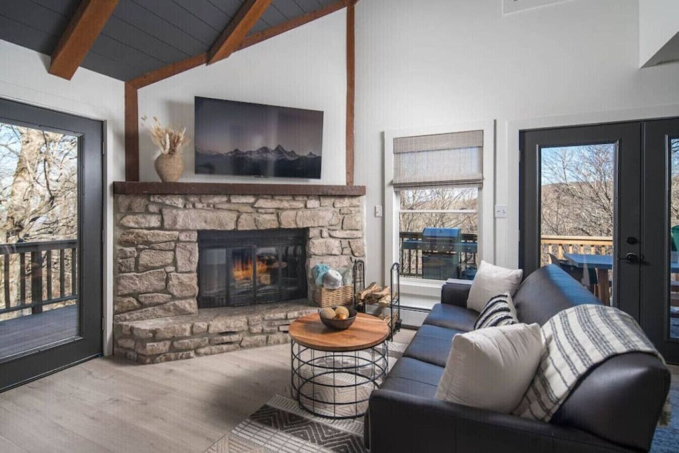 Smart TV, fireplace, video games, DVD player