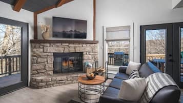 Smart TV, fireplace, video games, DVD player