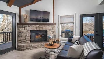 Smart TV, fireplace, video games, DVD player