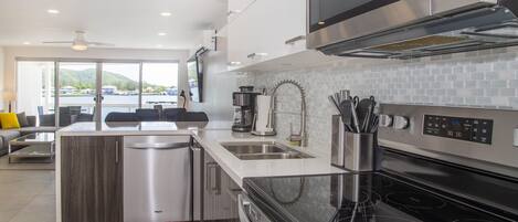 Fridge, microwave, oven, dishwasher