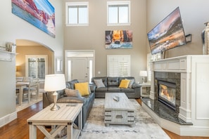 Smart TV, fireplace, video games, foosball