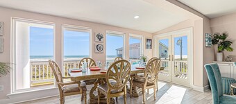 Sprawling ocean view home with shared pool, balconies, & direct beach access