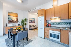 Fridge, microwave, oven, dishwasher