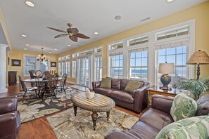 Smart TV, fireplace, video games, DVD player - 6BR Oceanfront House in North Topsail Beach w Hot Tub, Community Pool, Sleeps 15 (North Topsail Beach)