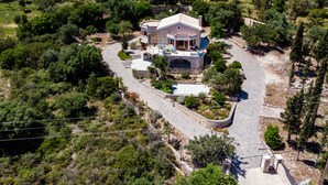 A large, two-story house with a stone facade, surrounded by lush greenery and a winding driveway. - DN Beach Coast Villa (Zakynthos)