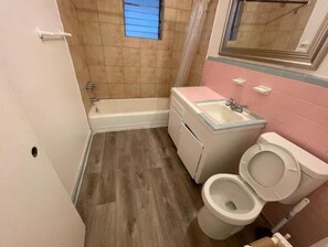 Shower, towels, soap, toilet paper