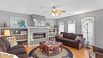 TV connectée, cheminée, lecteur de DVD