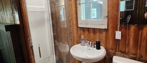 シャワー、タオル、トイレットペーパー