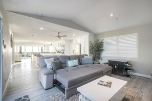 Smart TV, fireplace, video games, DVD player