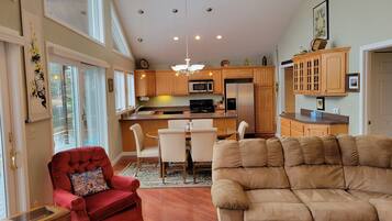 TV, fireplace, books