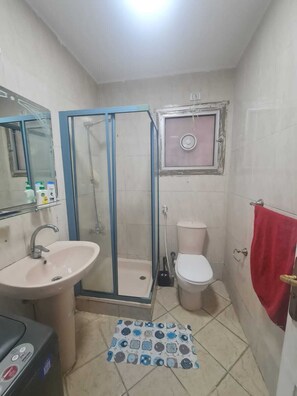Serviettes fournies, savon, shampooing, papier de toilette