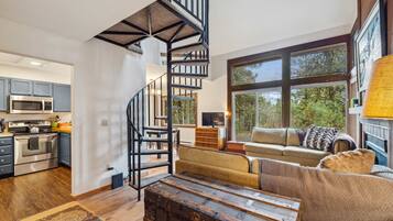 TV, caminetto, libri