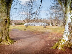 Un sentier de pierres menant à un cercle de pierres dans un parc.