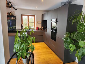 Fridge, microwave, oven, stovetop - Apartment 'Exclusive 120 qm Wohnung am Wössner See' with Lake View, Private Terrace and Wi-Fi (Unterwössen)